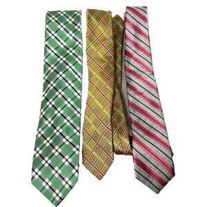 Lot 3 The Tie Bar Neckties Gold Green 100% Silk Gray Pink Linen Hand Made 2.5-3”